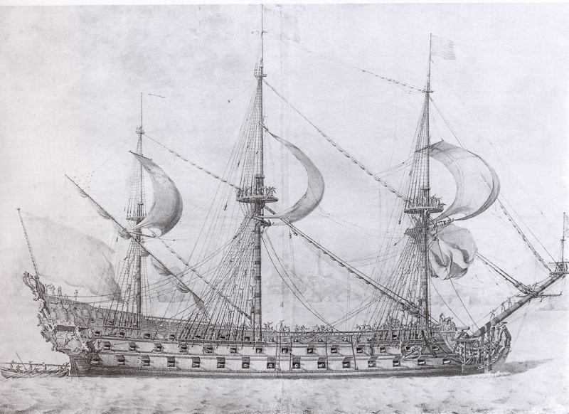 Lettre illustrée d'un marin du Consulat (1802) Dessin-p-pujet-supposc3a9-reprc3a9sentc3a9-le-royal-louis-16692